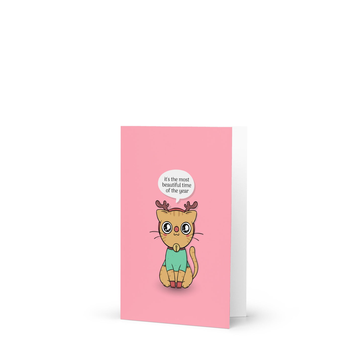 It's the Most Beautiful Time of the Year - Reindeer Cat Christmas Card