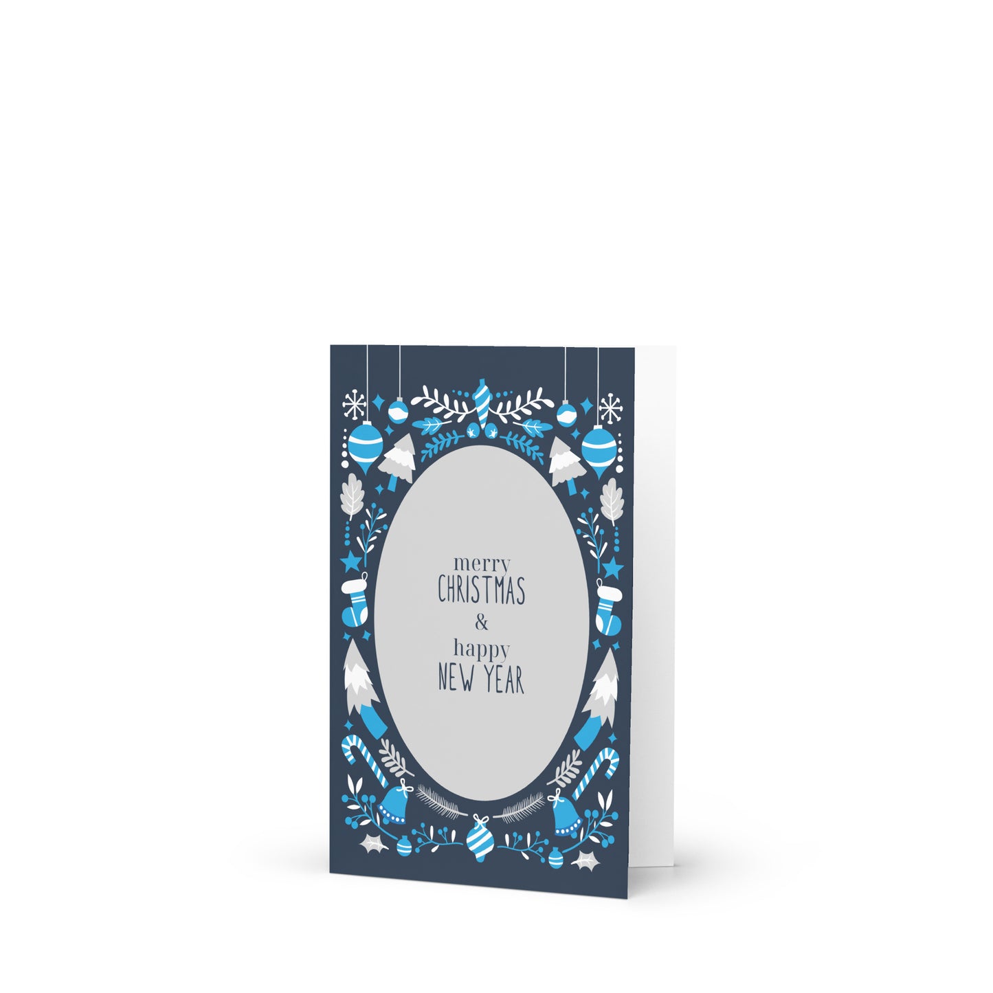 Merry Christmas and Happy New Year (Blue themed) - Christmas Note Card