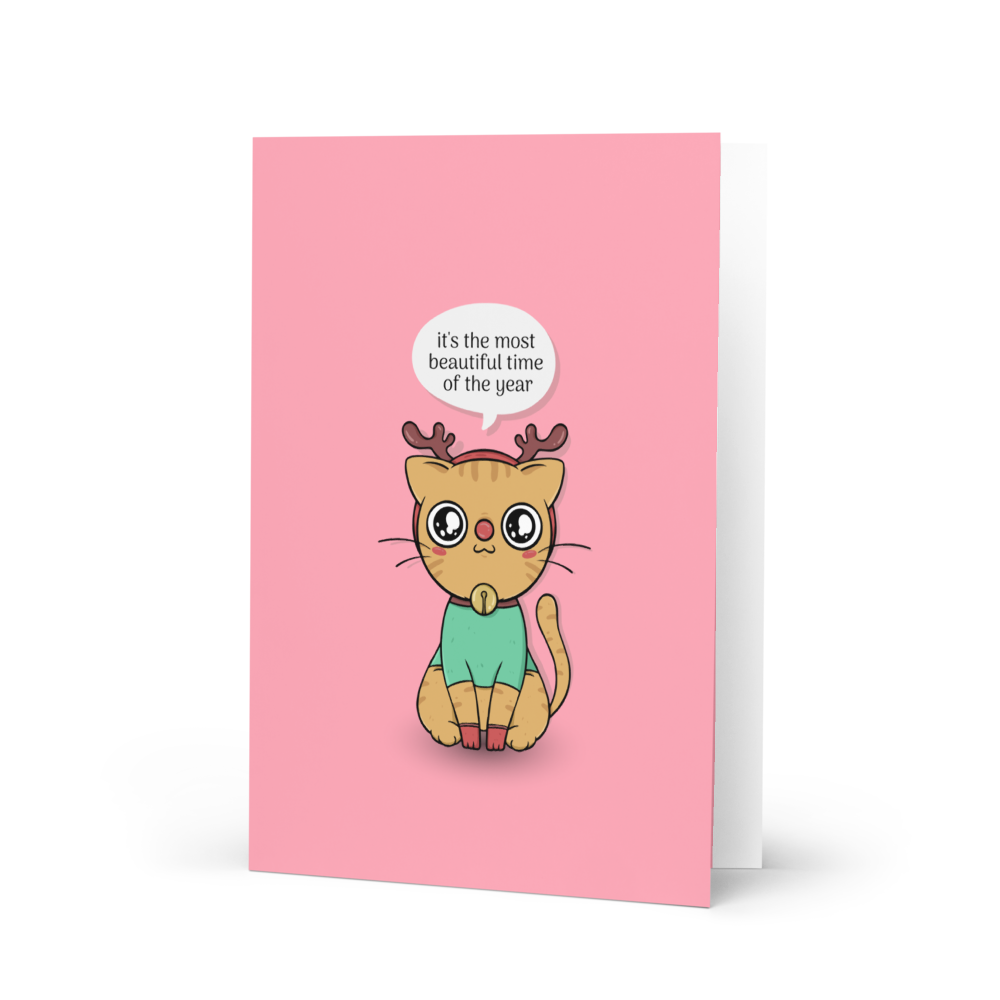 It's the Most Beautiful Time of the Year - Reindeer Cat Christmas Card
