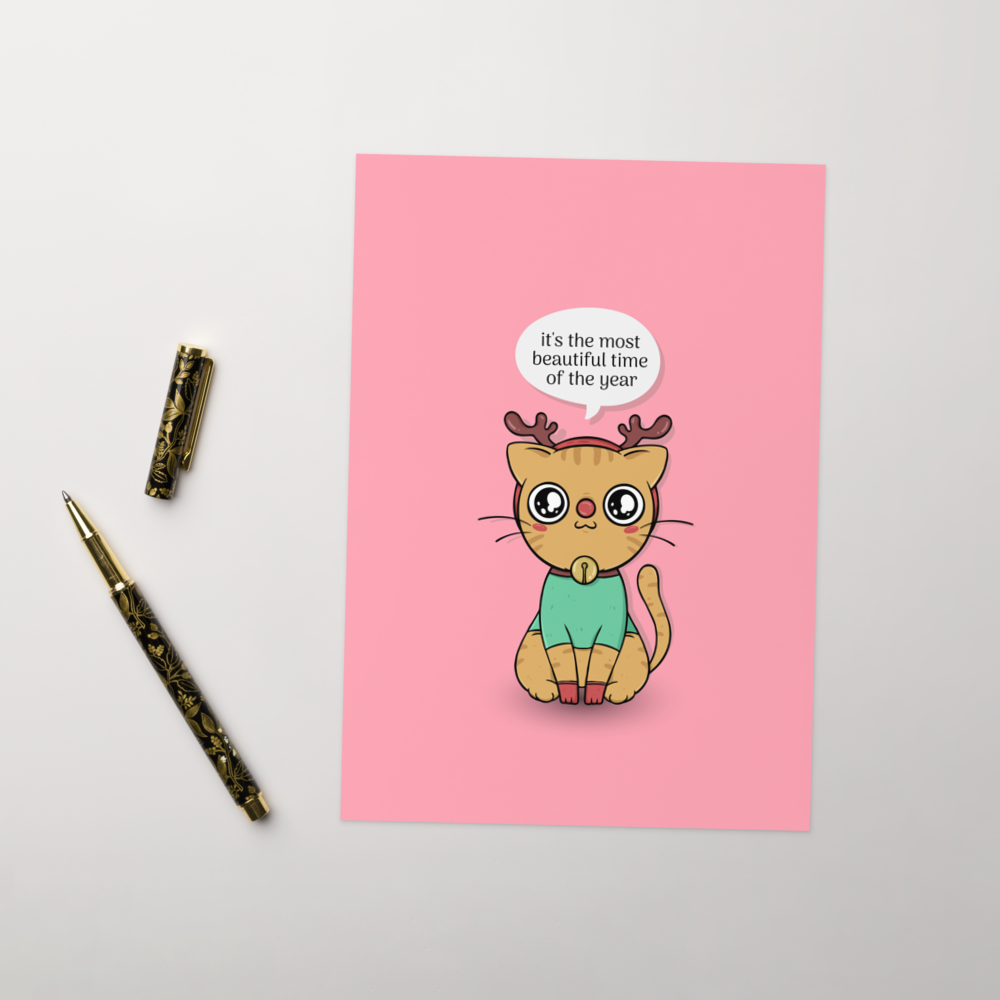 It's the Most Beautiful Time of the Year - Reindeer Cat Christmas Card