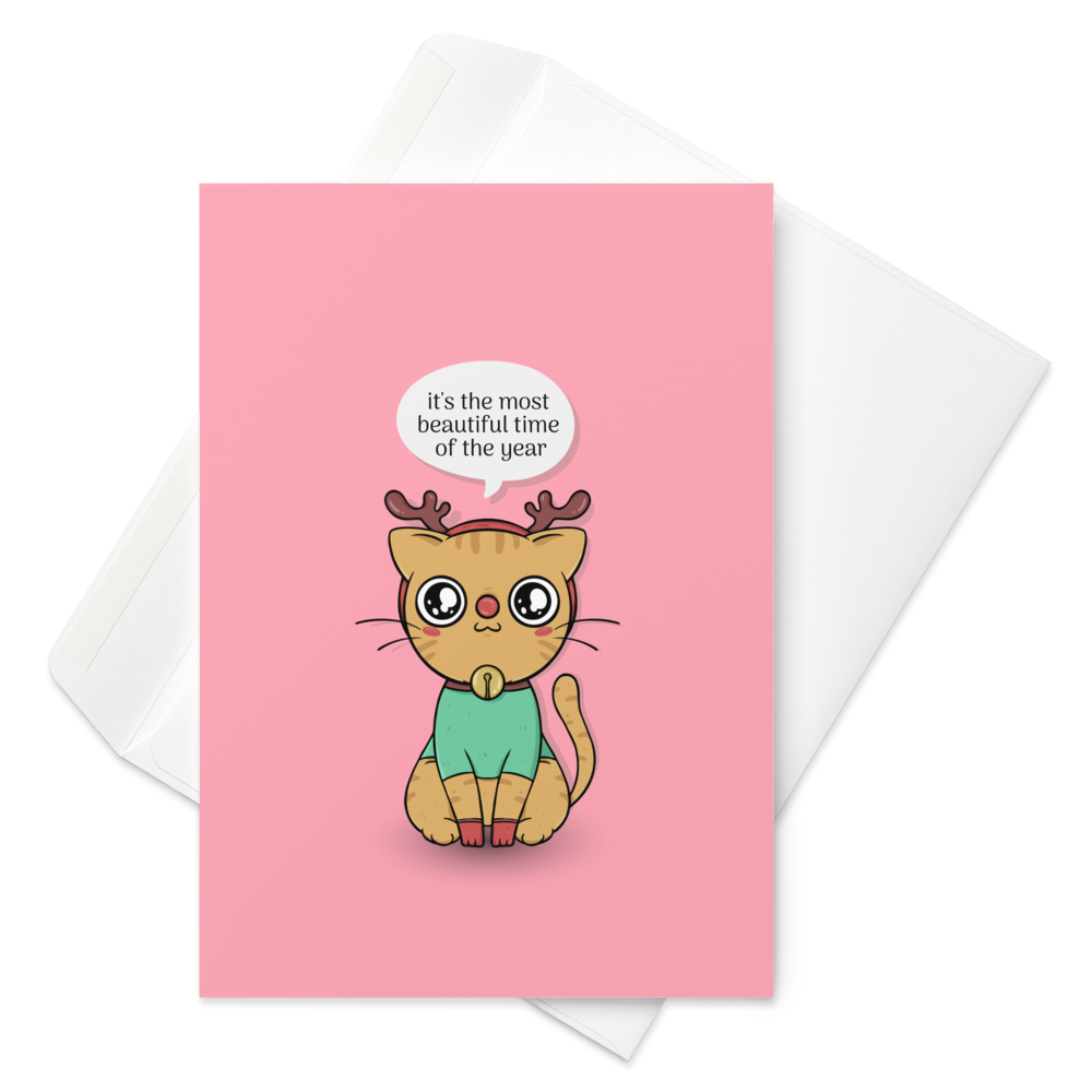It's the Most Beautiful Time of the Year - Reindeer Cat Christmas Card