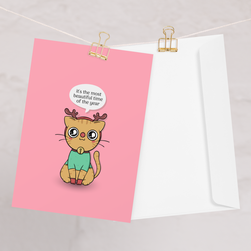 It's the Most Beautiful Time of the Year - Reindeer Cat Christmas Card