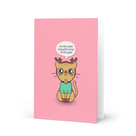 It's the Most Beautiful Time of the Year - Reindeer Cat Christmas Card