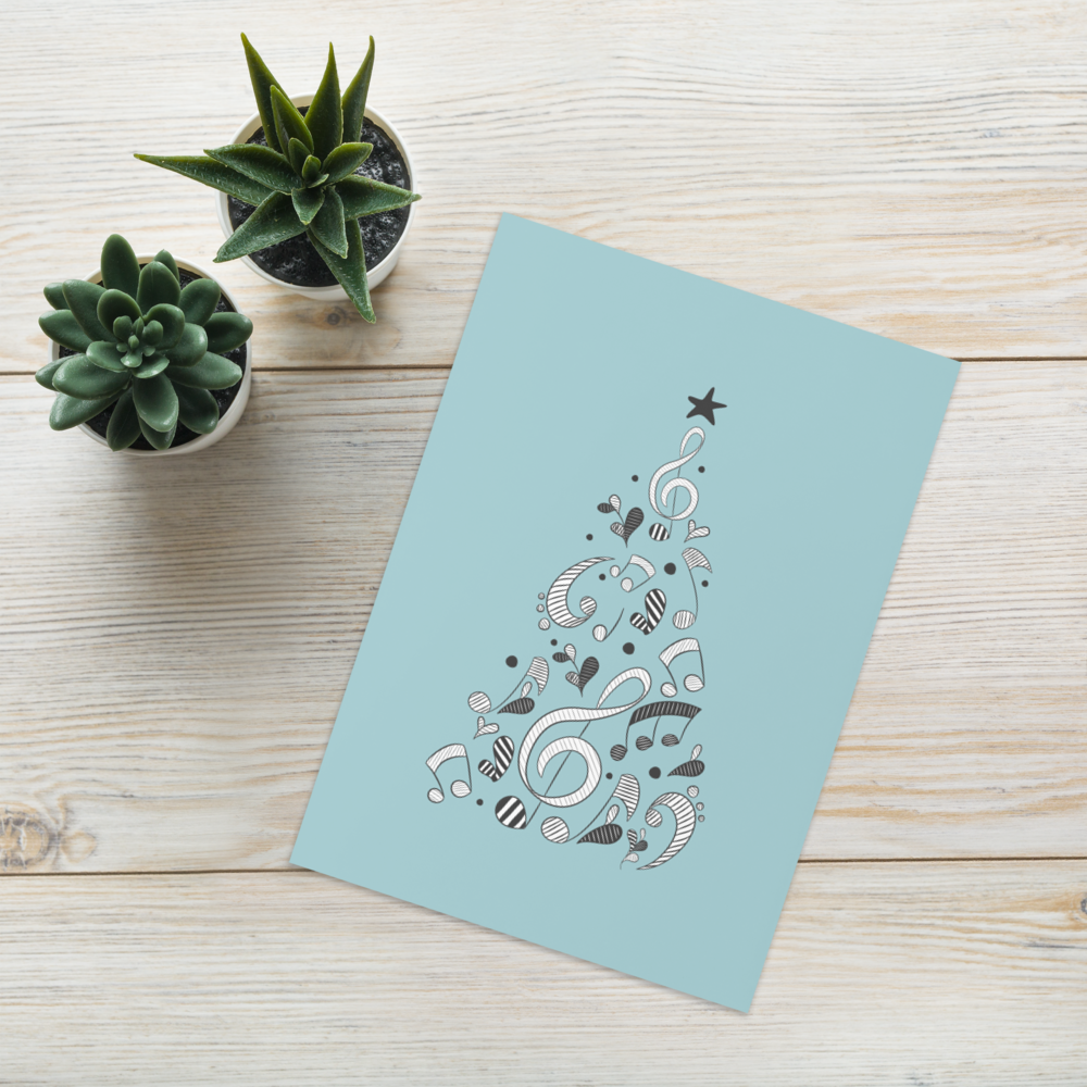 Melodic Merry Christmas Greeting Card with Music Notation Symbols