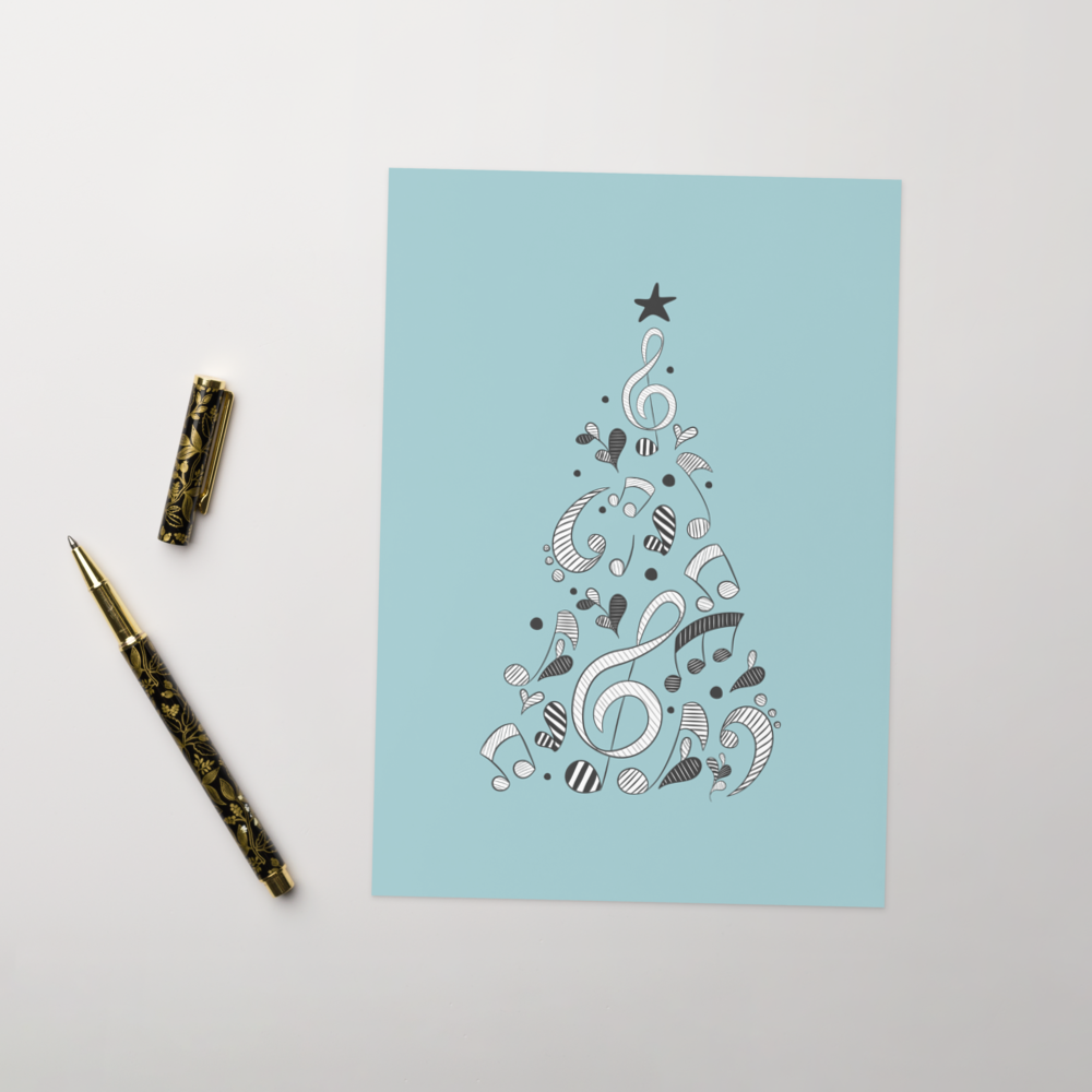 Melodic Merry Christmas Greeting Card with Music Notation Symbols