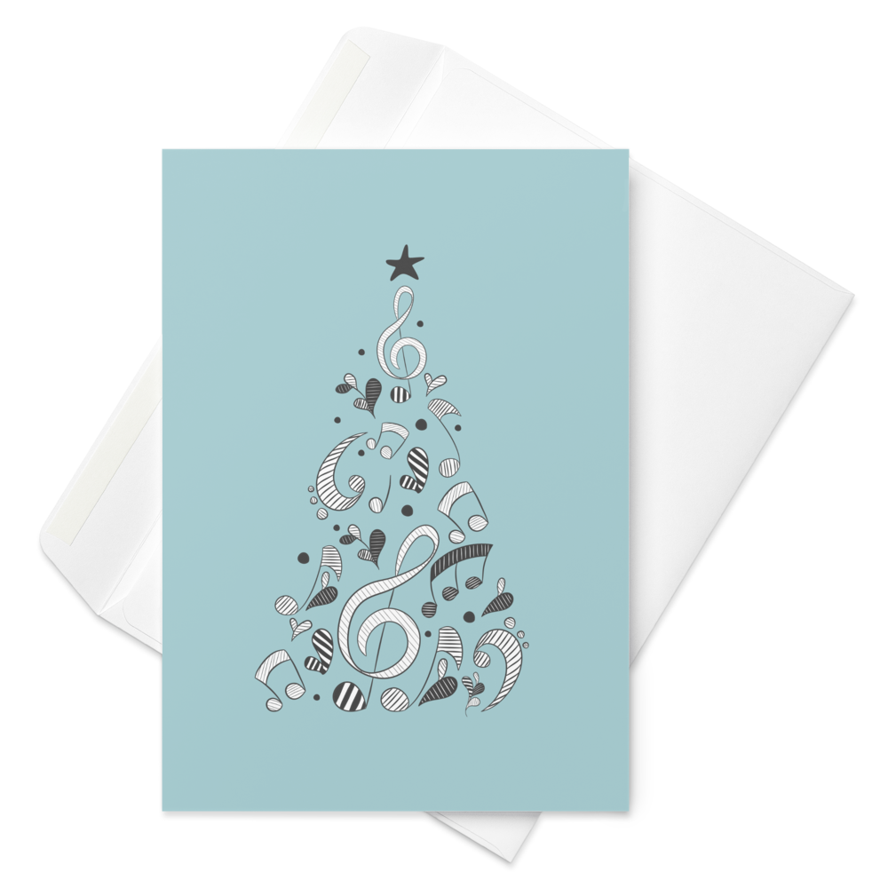Melodic Merry Christmas Greeting Card with Music Notation Symbols