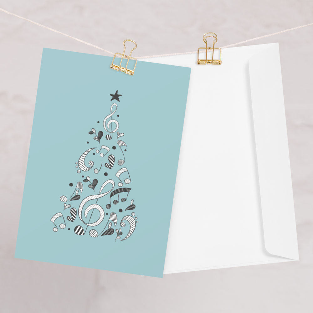 Melodic Merry Christmas Greeting Card with Music Notation Symbols