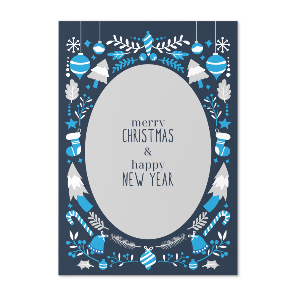 Merry Christmas and Happy New Year (Blue themed) - Christmas Note Card