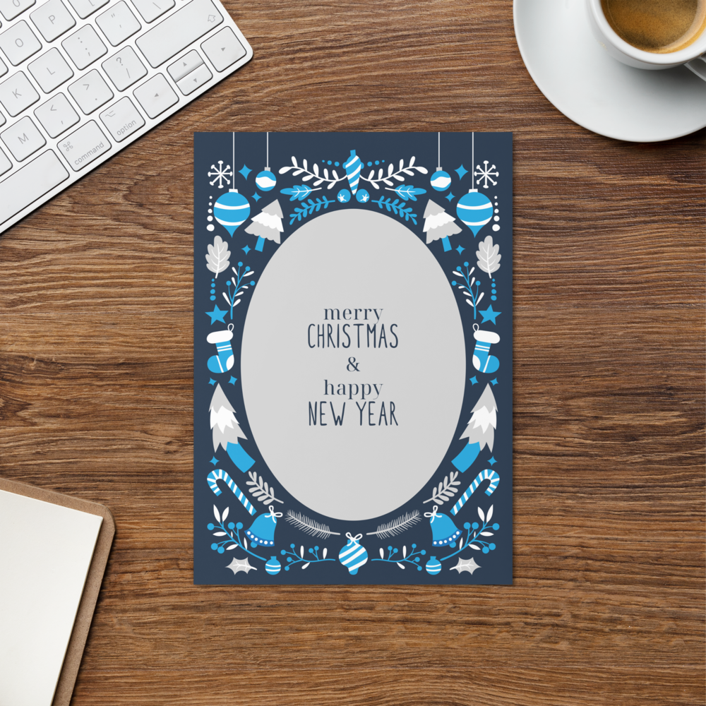 Merry Christmas and Happy New Year (Blue themed) - Christmas Note Card