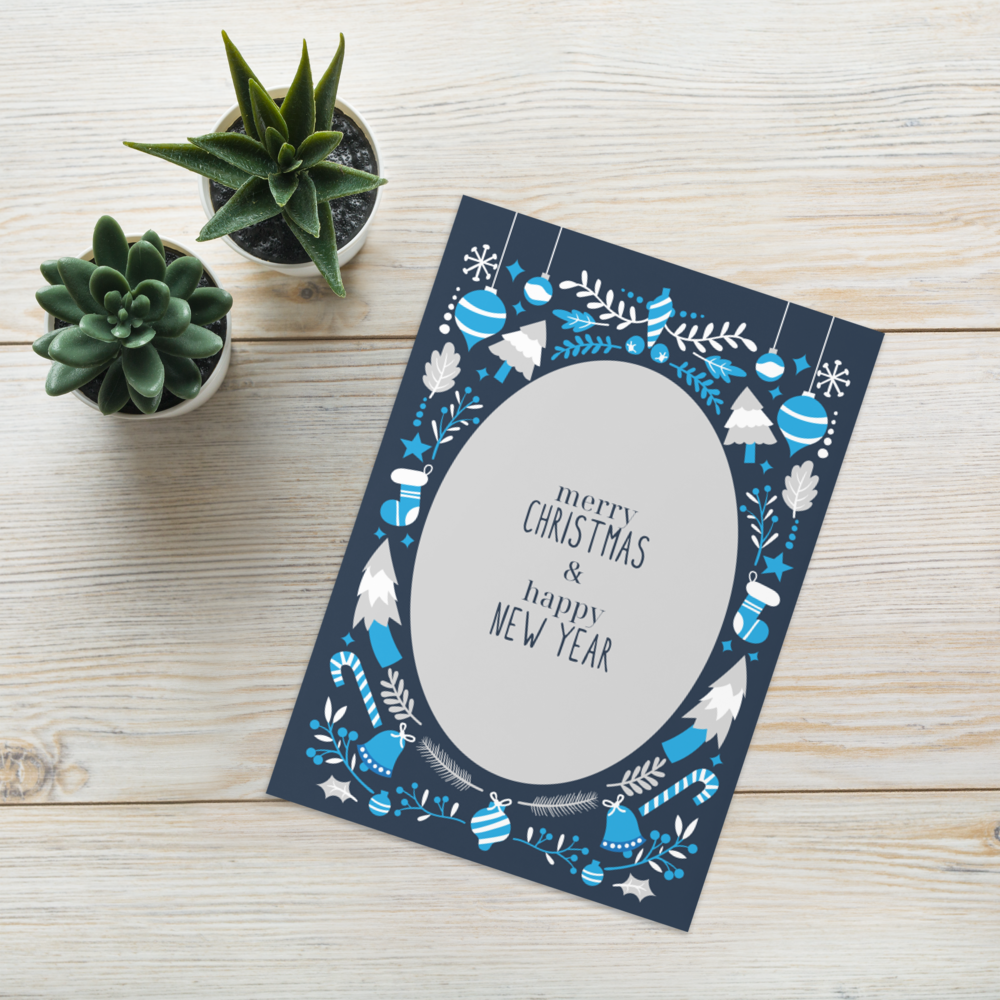 Merry Christmas and Happy New Year (Blue themed) - Christmas Note Card