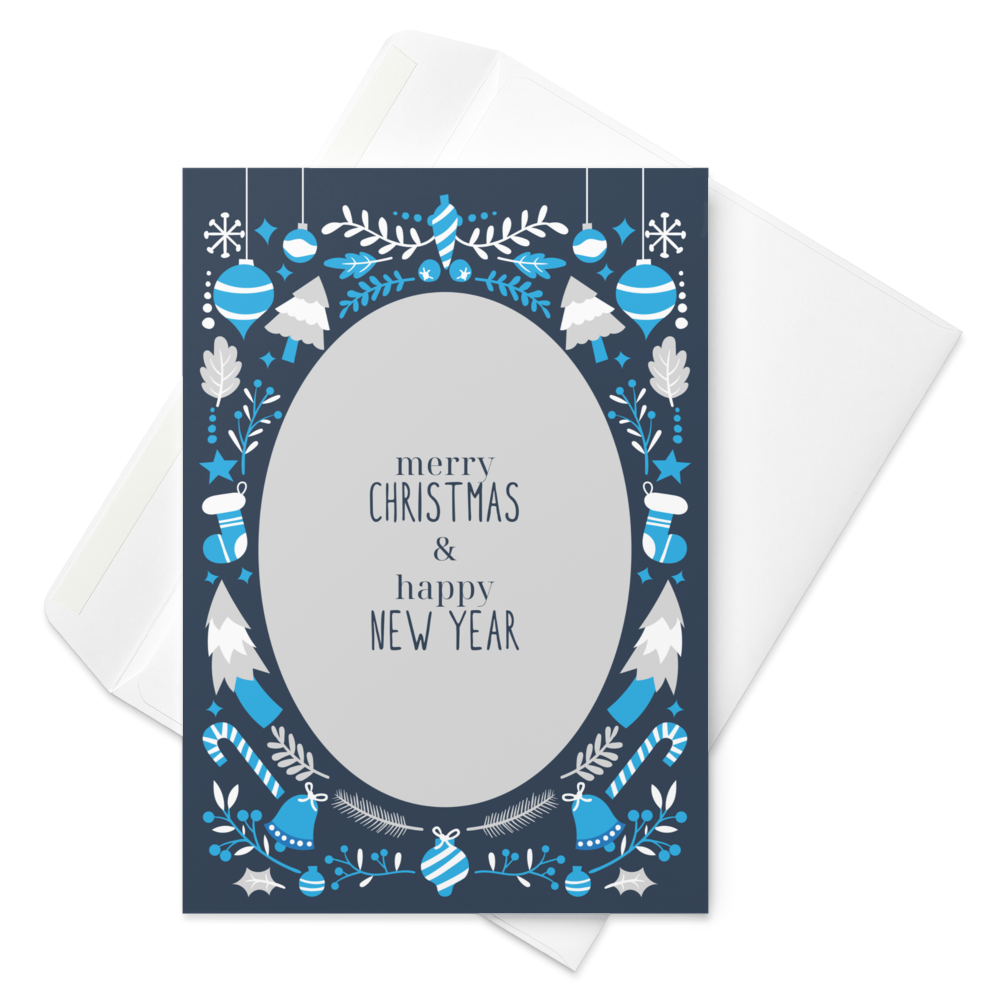 Merry Christmas and Happy New Year (Blue themed) - Christmas Note Card
