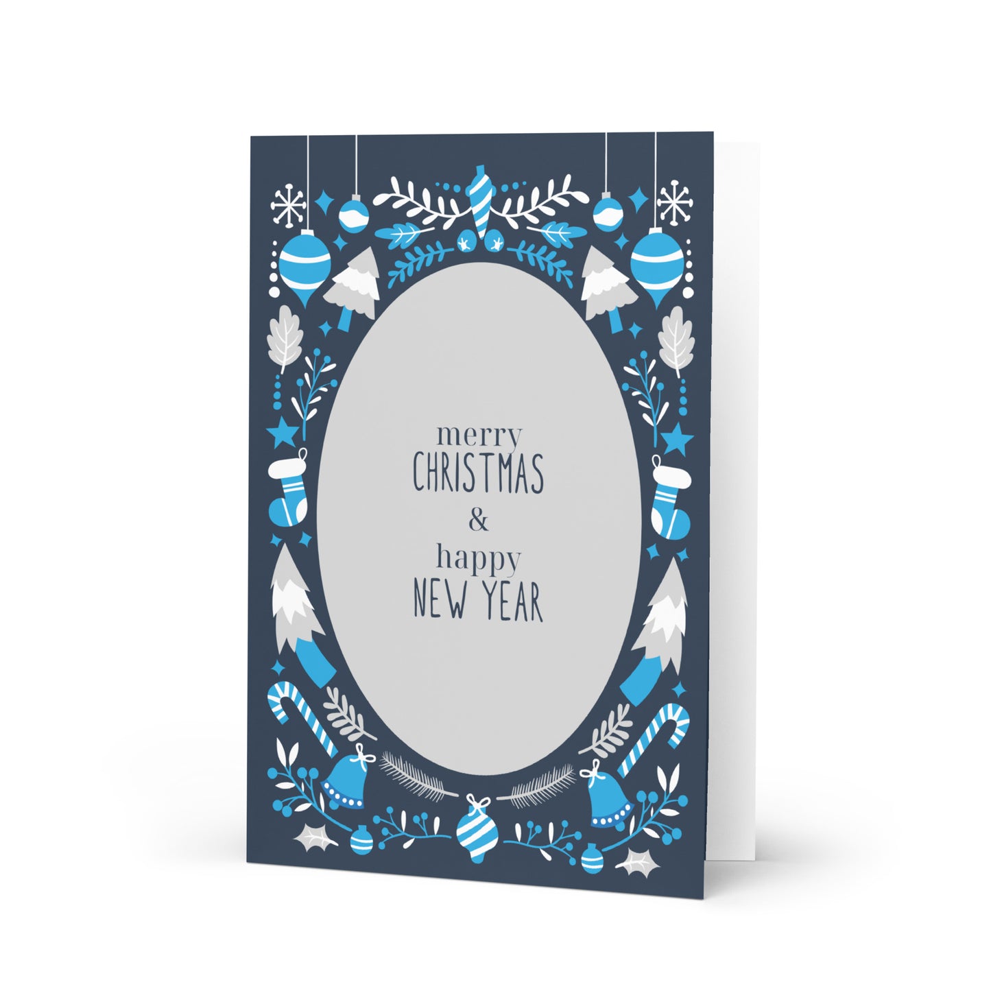 Merry Christmas and Happy New Year (Blue themed) - Christmas Note Card