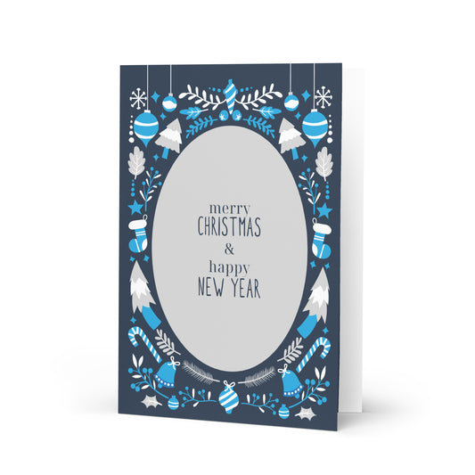 Merry Christmas and Happy New Year (Blue themed) - Christmas Note Card