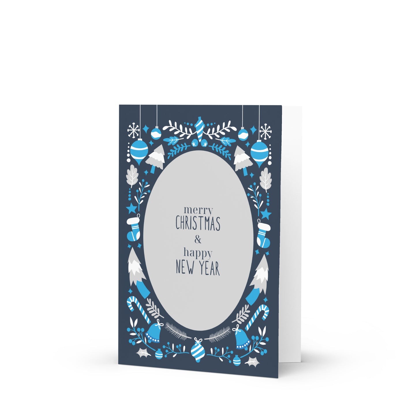 Merry Christmas and Happy New Year (Blue themed) - Christmas Note Card