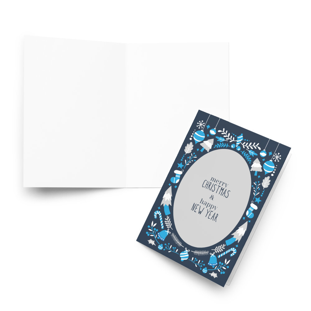 Merry Christmas and Happy New Year (Blue themed) - Christmas Note Card