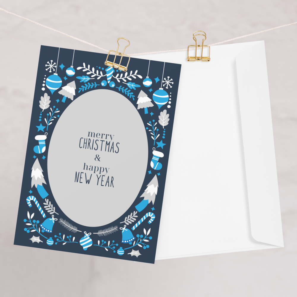 Merry Christmas and Happy New Year (Blue themed) - Christmas Note Card